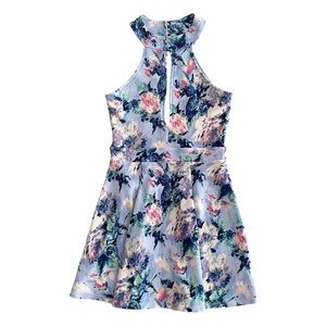 Windsor Halter Keyhole Front Cutout Back Floral Blue Dress Women's Size XS